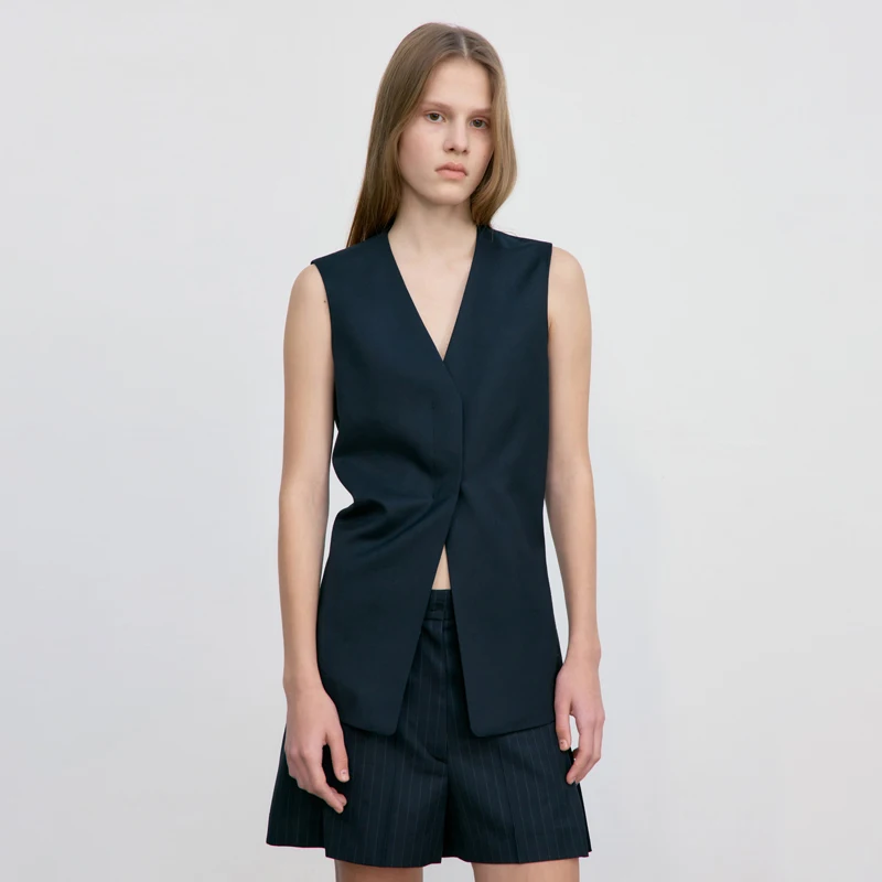 

Корейский шерстяной жилет в корейском стиле с низким воротником, V-образным вырезом, утягивающий талию, для поездок на работу, женская модная верхняя одежда