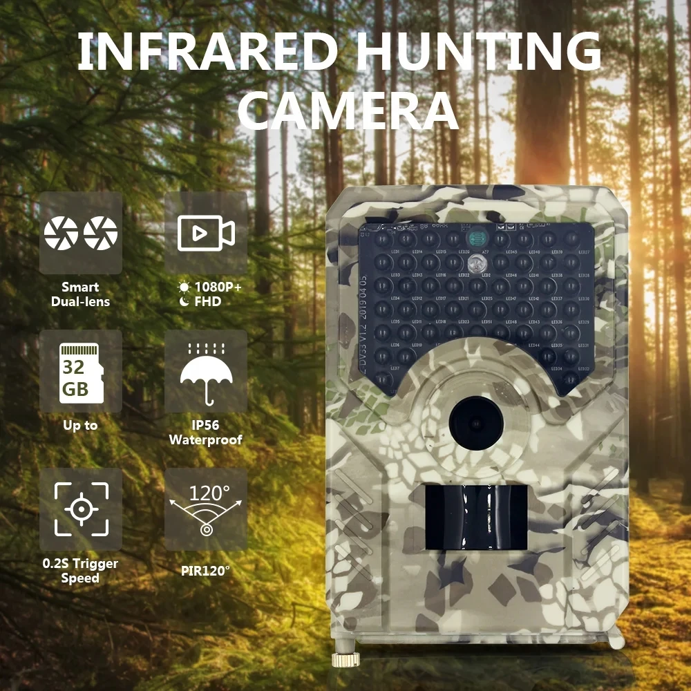 PR200A 1080P 20MP HD Infrared Hunting Game Camera 120 Degrees with Ultra-long Standby Time for Farm Orchard Monitoring Video