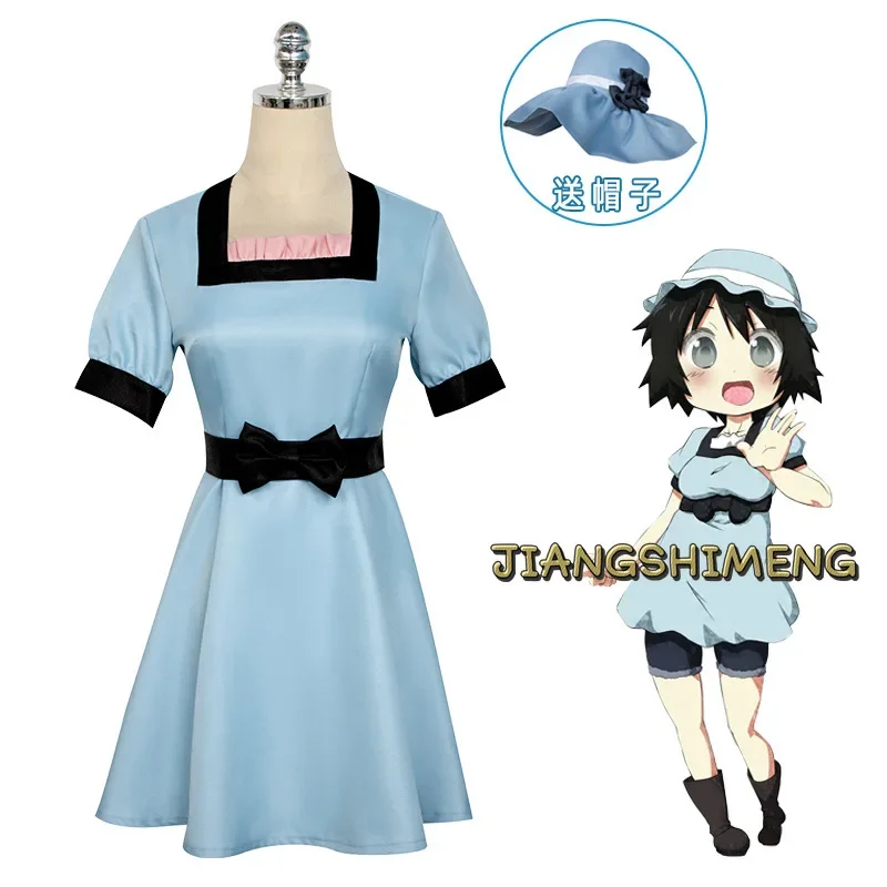 

Anime Steins Gate Shiina Mayuri Cosplay Costume Blue Dress with Hat Party Role Play Dresses Halloween Party Clothes