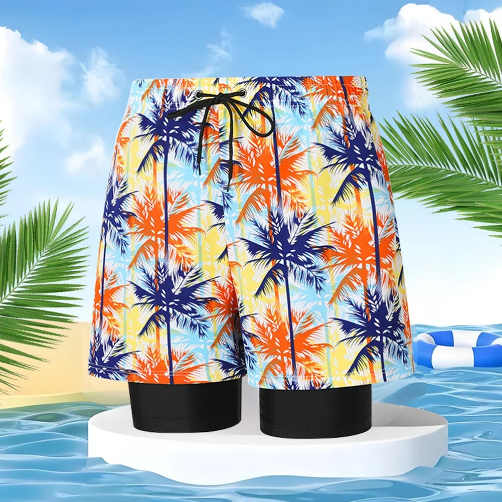 Men Anti Awkward Swim Trunks Beach Shorts Double-Layer Loose Flat Angle Shorts Men's Clothing