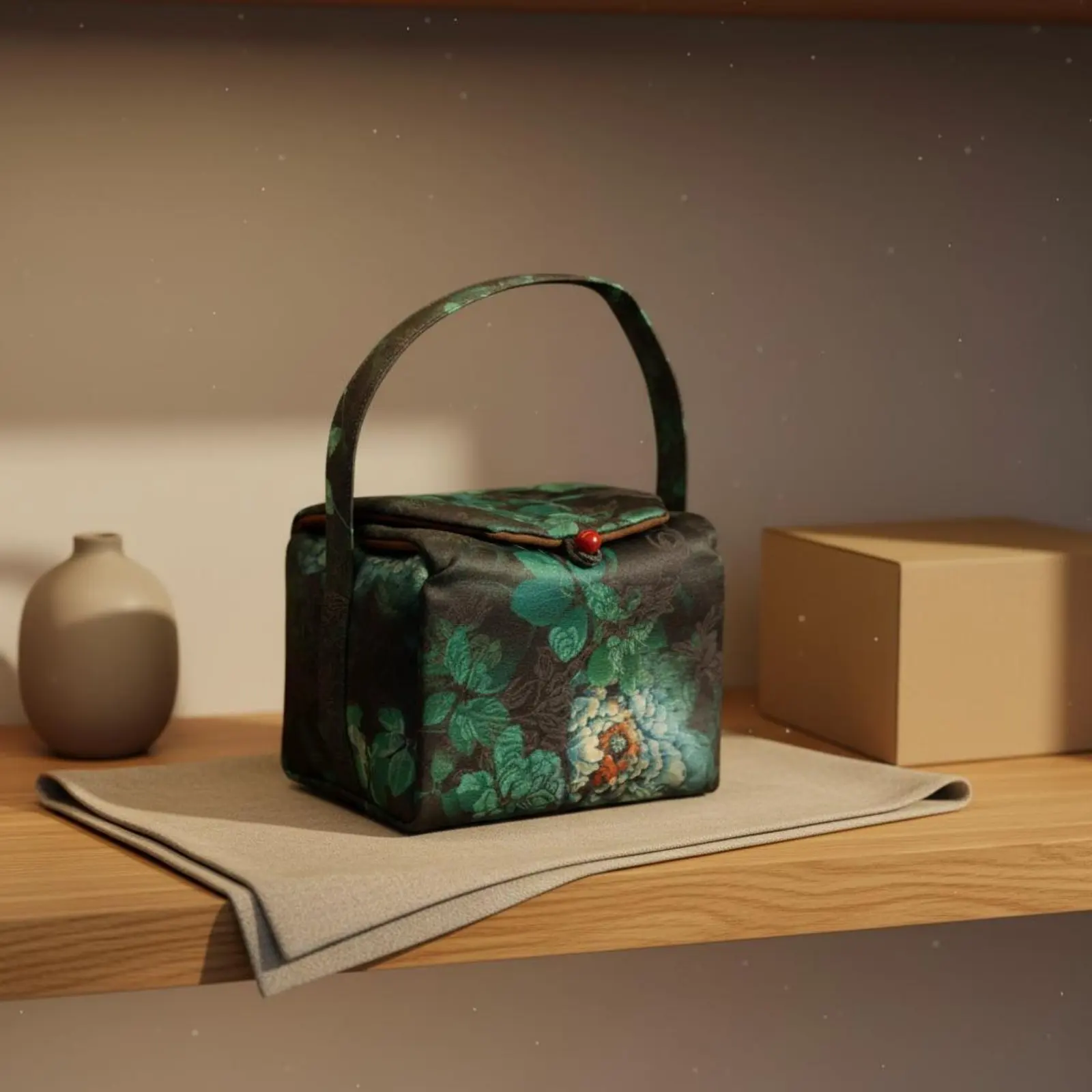 Immagine 5: Contenitore Portatile per Set da Tè, Borsa Artigianale in Stile Cinese per Cerimonia del Tè all'Aperto