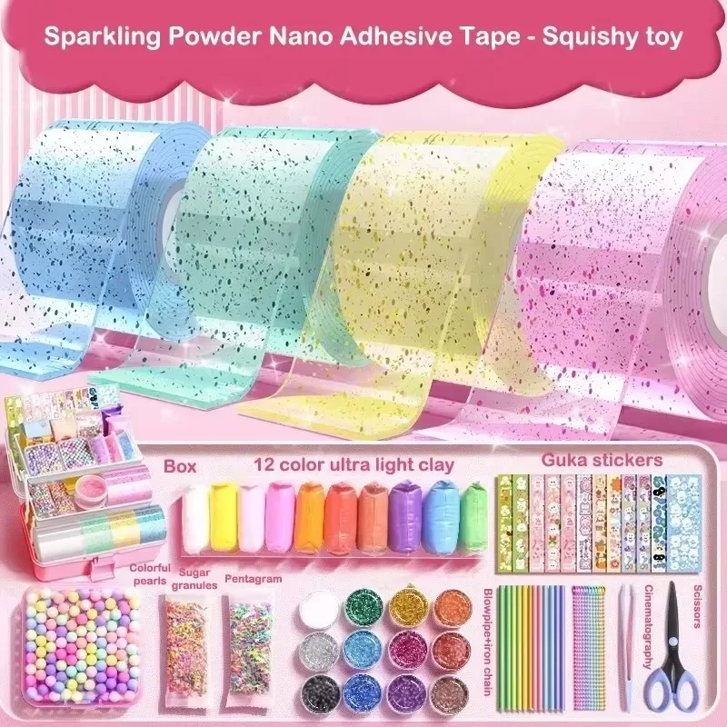 2025 Blowable Bubble Tape Non-marking Double-sided Adhesive for DIY Craft Pinch Toy Making Reusable Color High Sticky Nano Tapes