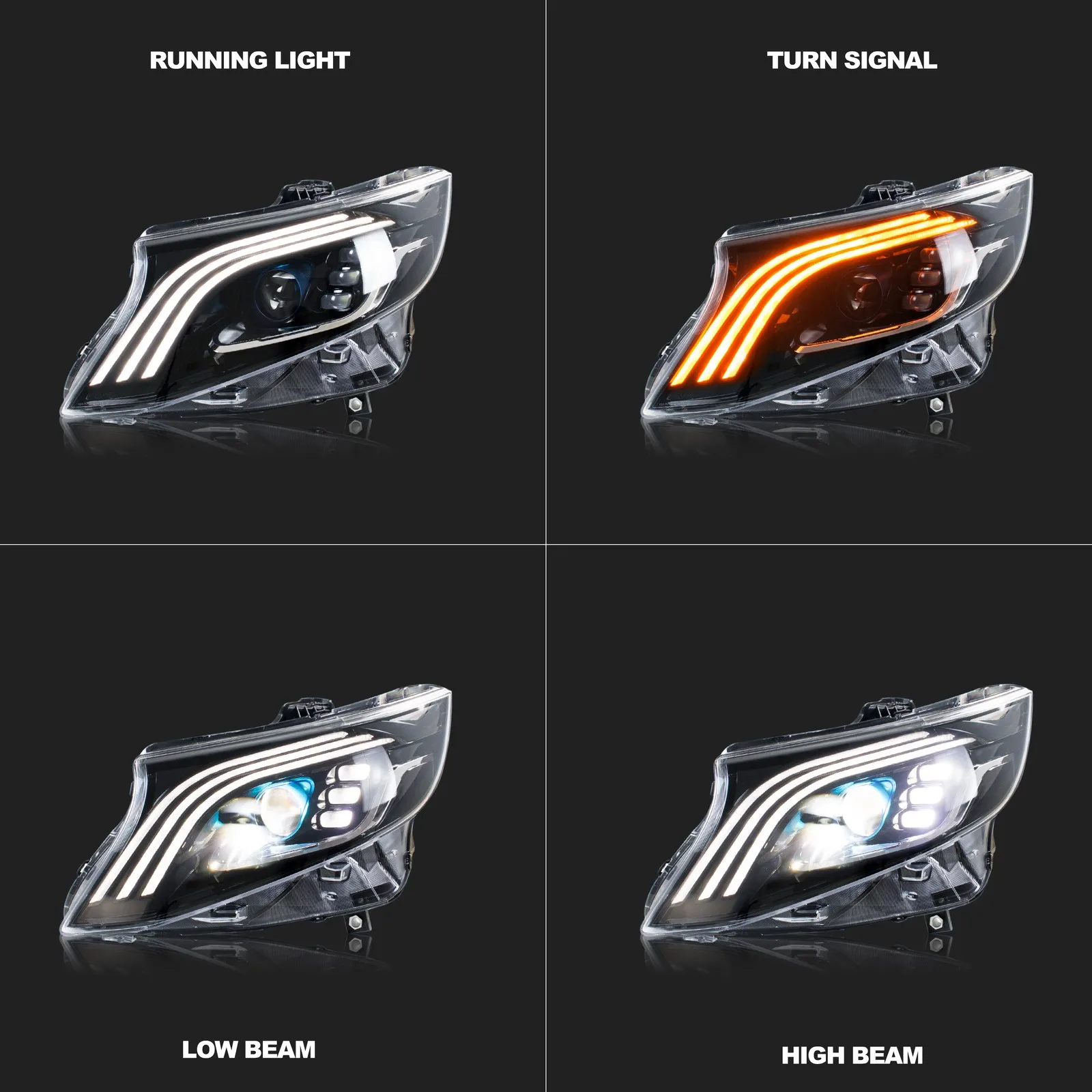 LED Headlights for Mercedes Benz Vito Metris 2016-2023 Sequential Blinker Projector Dynamic Animation Front Lamps Pair Assembly