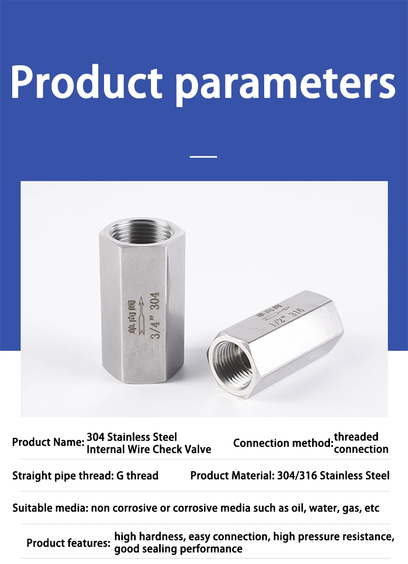Detalle 1 de Electroválvula 304 316L Stainless Steel Pneumatic Check Valve One Way Valve 1/8 1/4 3/8 1/2 3/4 BSP Thread Air Compressor Non Return Valve Neumática
