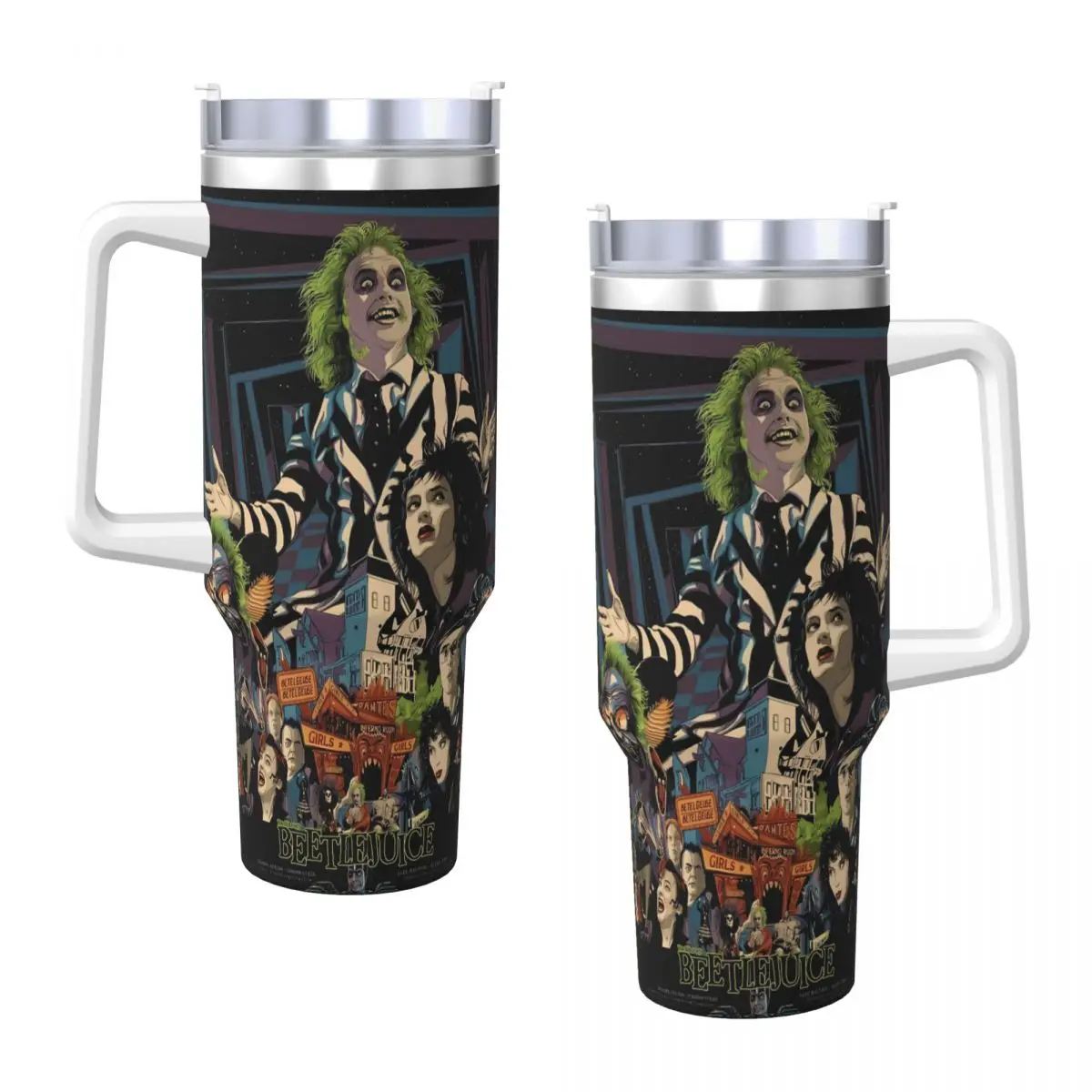 

Стакан из нержавеющей стали B-Beetlejuice Horror Movie Автомобильная кружка с соломинкой Кемпинг Горячие напитки Бутылка для воды Изолированная кофейная кружка на 40 унций