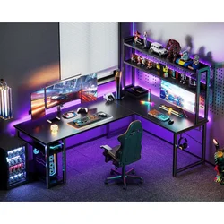 L Shaped Gaming Desk with Hutch,Computer Desk with Storage Shelves,L Shaped for Home Office,Corner with Headphone Hook