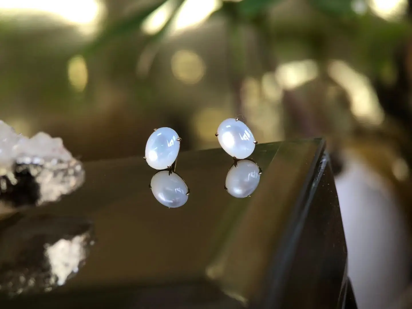 

Certificate 9K Real Gold Set 1.2ct Natural White Shell Oval Ear Stud Genderless 14K Solid Gold Simple Women Men Earring Jewelry