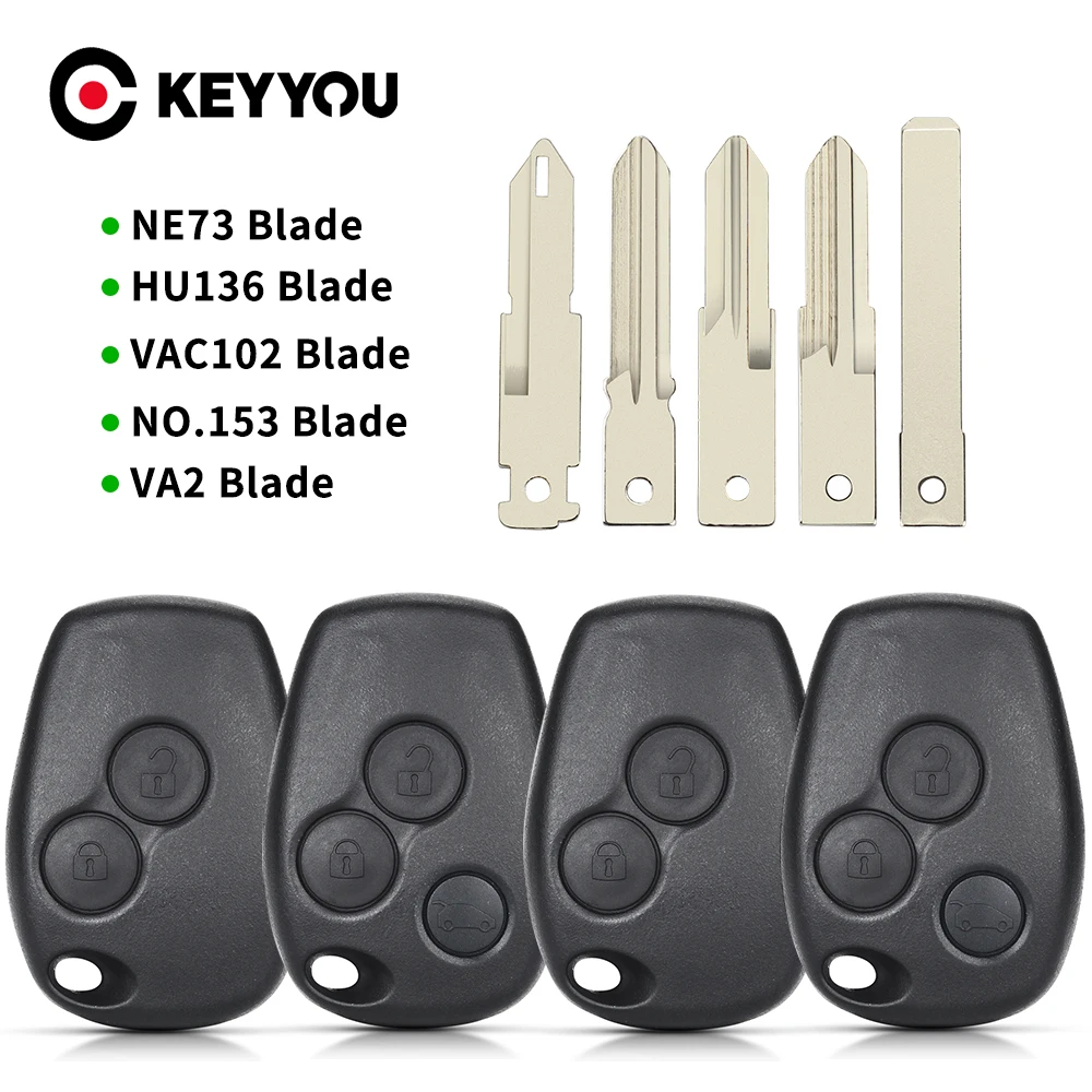 KEYYOU-carcasa de llave remota de coche, carcasa de 3 botones para Renault Trafic Vivaro Primastar Movano Kangoo 2 Clio 3 con hoja NE72/VAC102/VA2