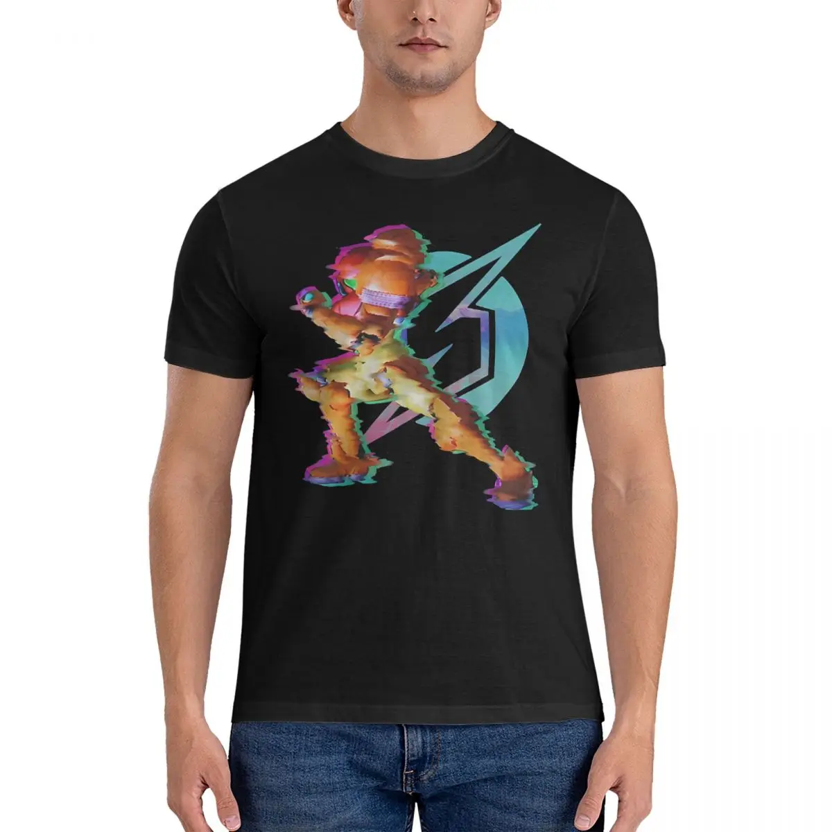 Men T-Shirts Picture Fun 100% Cotton Tee Shirt Short Sleeve Samus Aran T Shirts Crew Neck Clothing Gift