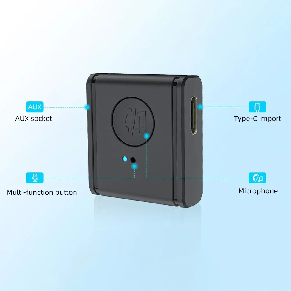 Wireless Bluetooth 5.3 Receiver Call Listening Navigation 3.5MM AUX Car Adapter Type-C Charging Car Handsfree Bluetooth Receiver