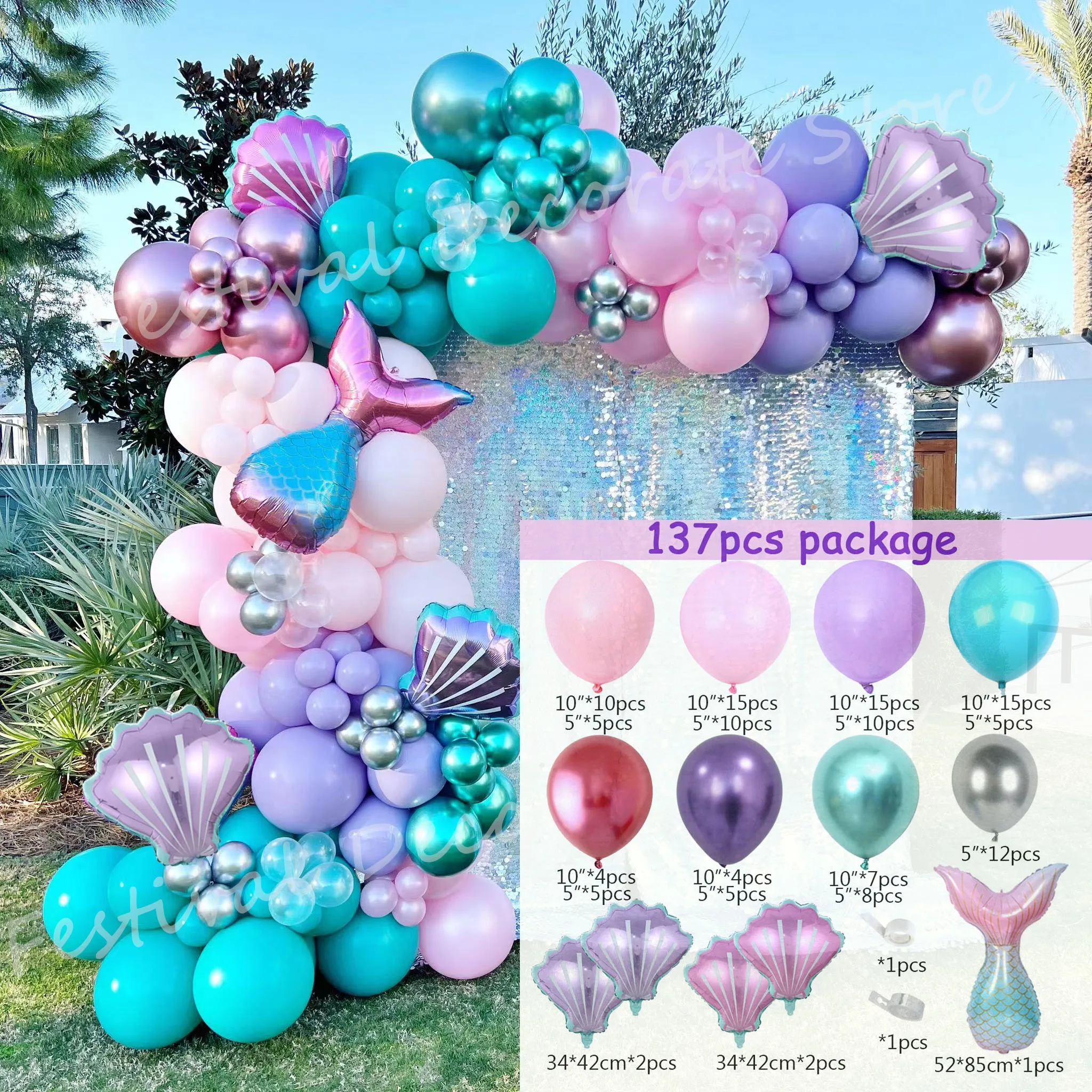 137 pz coda di sirena palloncino arco ghirlanda Kit a forma di conchiglia palloncino stagnola bambino ragazze compleanno Baby Shower Ocean PaSrty