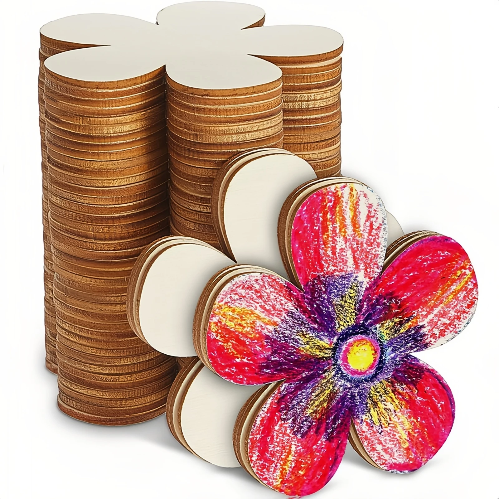 10Pcs Unfinished Wooden Flowers Cut Wooden Disc Handicrafts Blank Flower Shape Wood Ornaments Artistic Creation Flowers