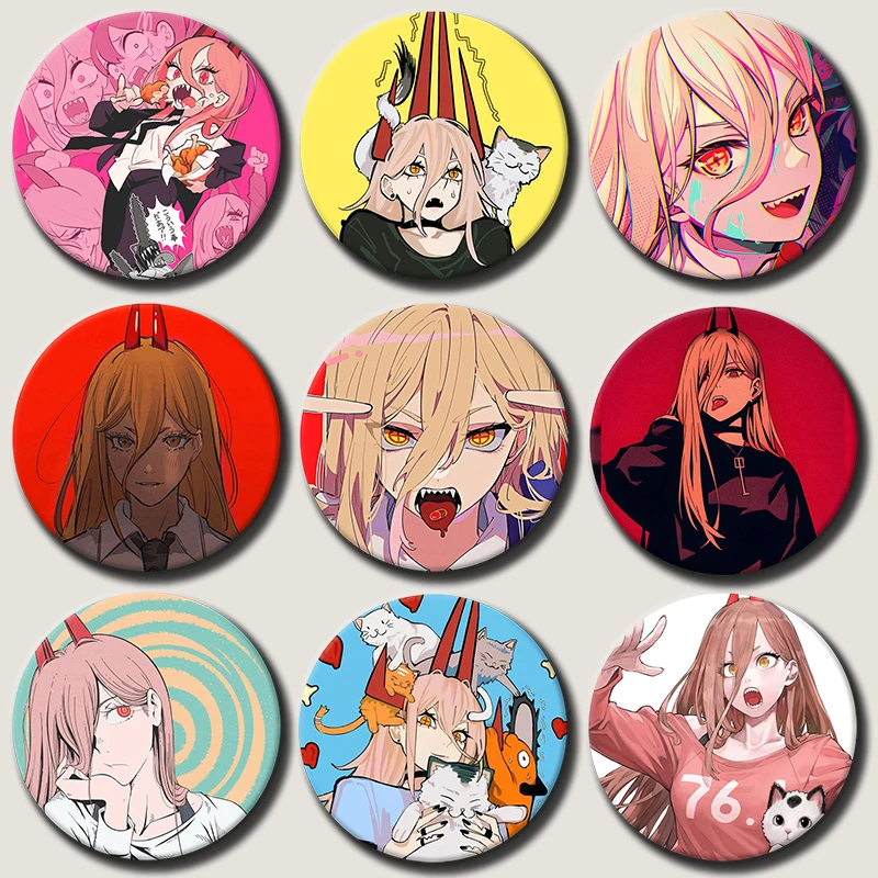 58mm Anime Character Power Button Pin Cartoon Role Power Brooch Creative Badge for Backpack Clothes Decoration Gift