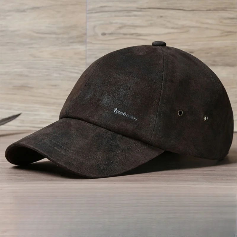 Leather Hat Men\'s plus Size Vintage Baseball Cap Big Circumference Outdoor Casual Peaked