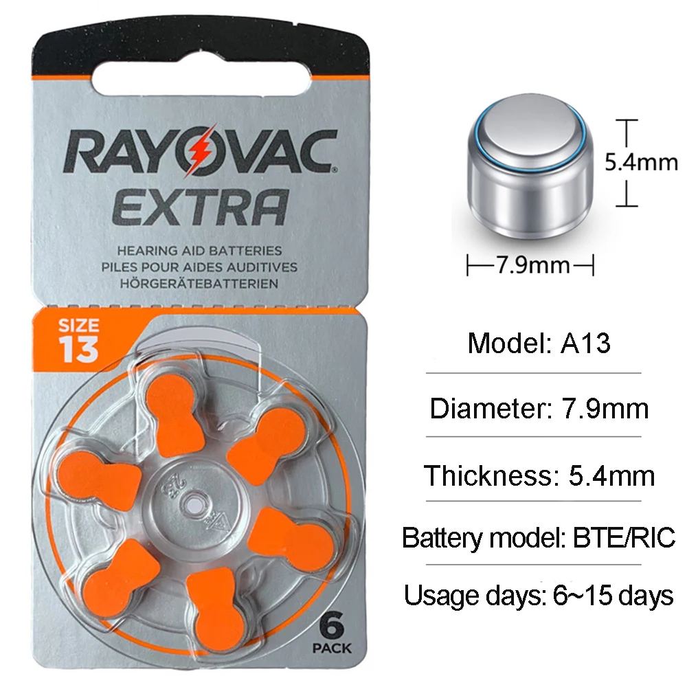 Hearing Aid A13 Battery 60PCS RAYOVAC EXTRA Zinc Air Batteries 1.45V.13A A13 13 P13 PR48 Battery For BTE CIC RIC OE Hearing Aids