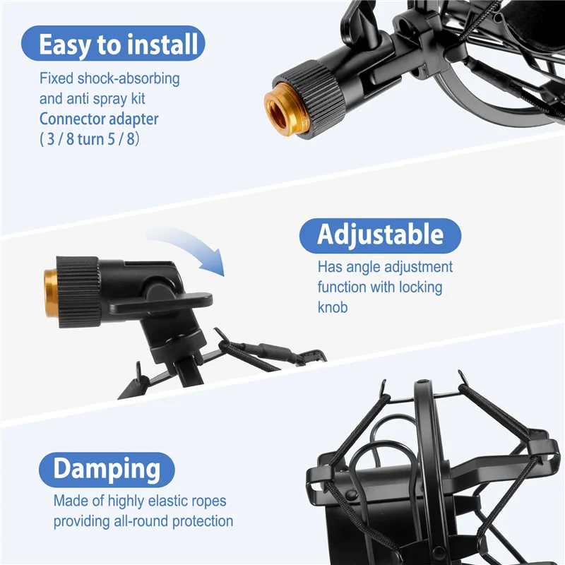 

AA75-Microphone Shock Mount With Microphone Filter Windscreen Suspension Shock Mount Holder Clip