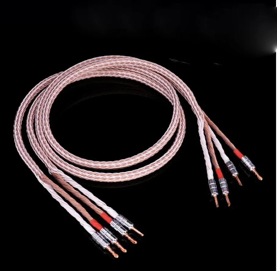 

Pair 12TC HiFi Speaker Cable With 2 Banana Plug to 2/4 Banana Jack OCC Speaker Wire biwire speaker cable