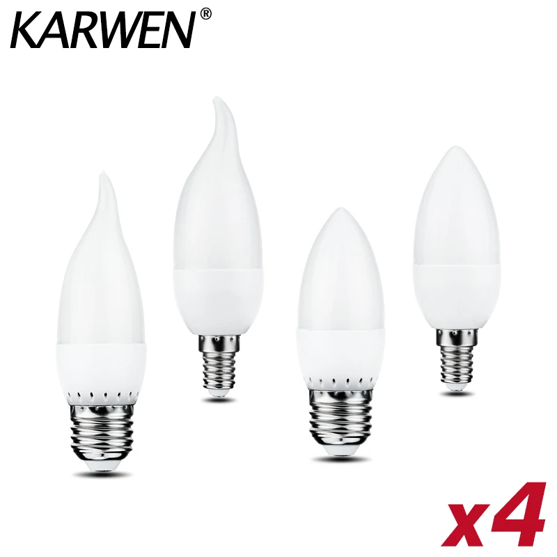 

4pcs/lot LED Candle Bulb E27 E14 220V-240V Bombilla Led Light 3W Lampara Led Lamp No Flicker Spotlight Chandelier Lighting