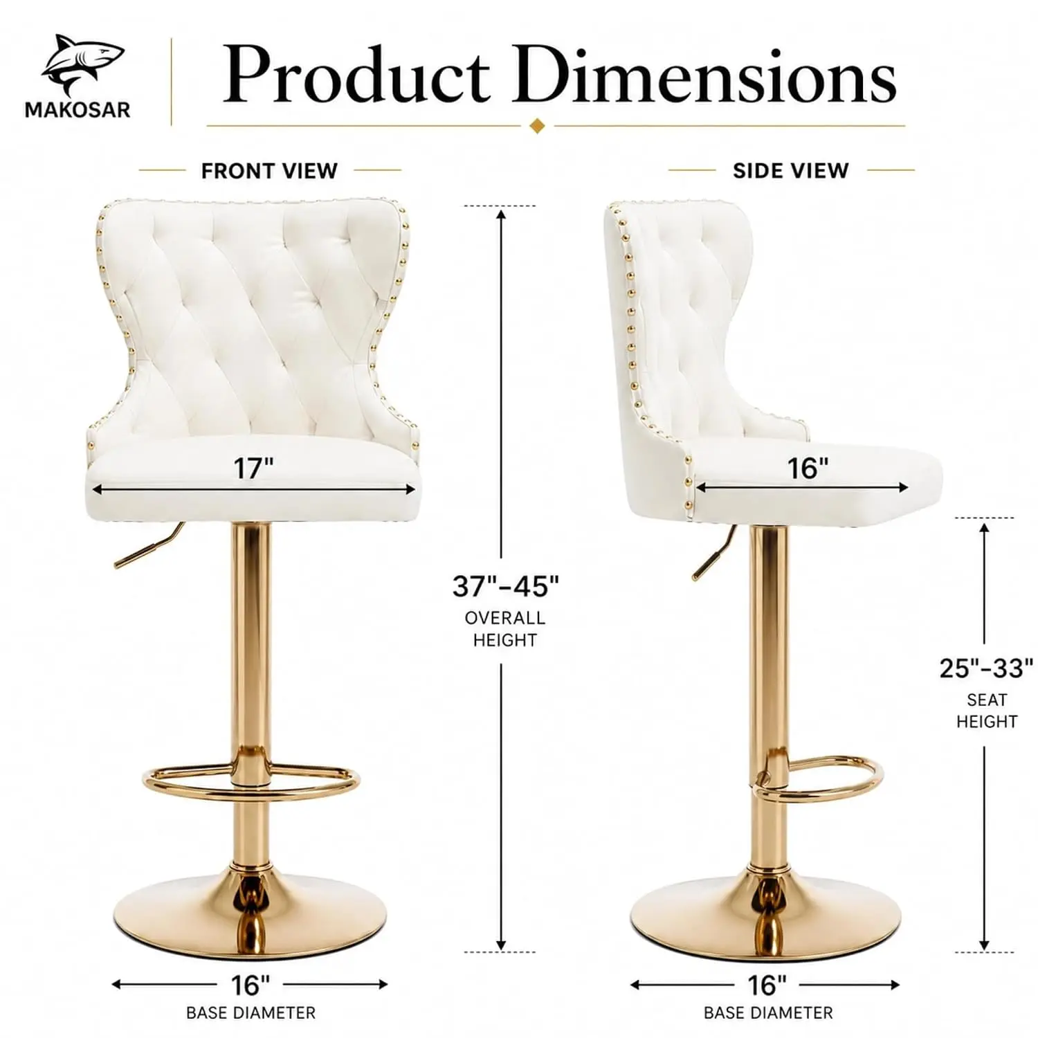 Set of 2 Adjustable Swivel Bar Stools, Faux Leather Upholstered Counter Height Chairs with High Back and Nailhead Trim