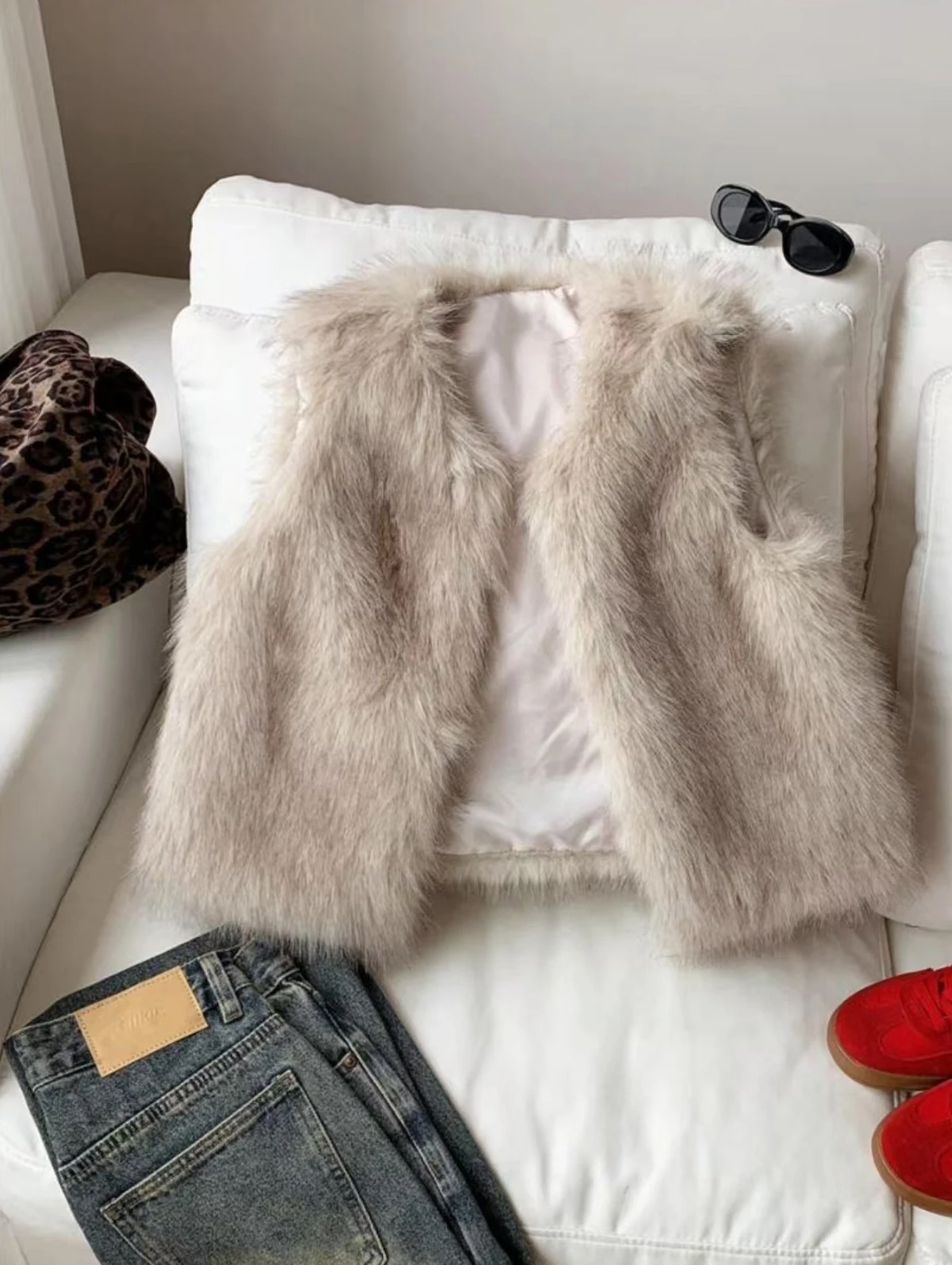 Herbst Winter Damen Elegante Modische Damen Weiche Kunstfell Weste Jacke Lässige Oberbekleidung Bequemer Stil Mantel