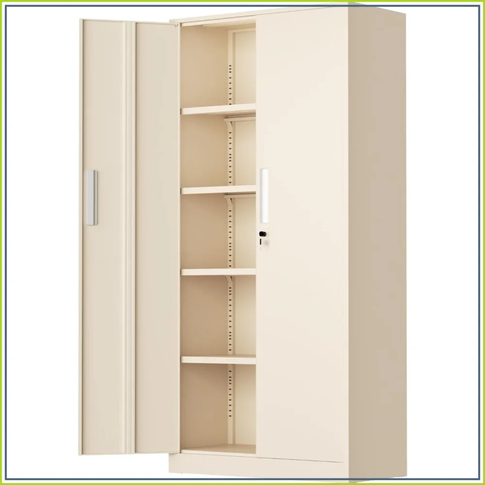 Tall Metal Storage Cabinet 72in Locking Steel Utility with Shelves for Office Garage Home Gray