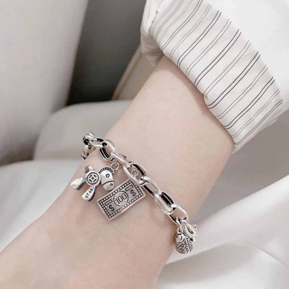 Anti-friction Jewelry Good Fortune Bracelet Retro Style Thick Chain Pendant Wealth Symbol Wrist Jewelry Wear Holiday for Friends