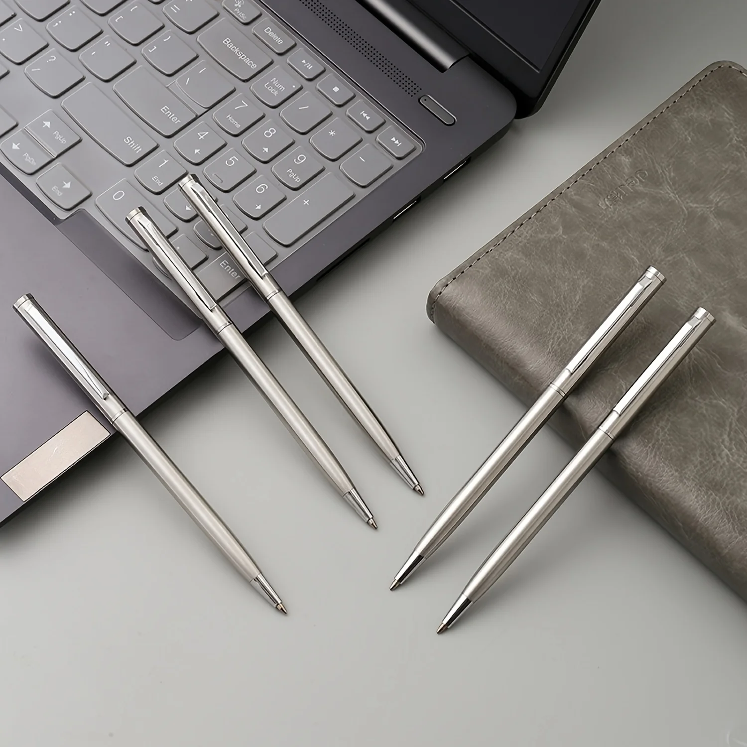 

5Pcs Elegant Silver Stainless Steel Ballpoint Pens - Durable, Medium Point, Rotating Action, Smooth Writing, Suitable for Adults over 14 Years Old | The Perfect Choice for Office and Gift Packaging