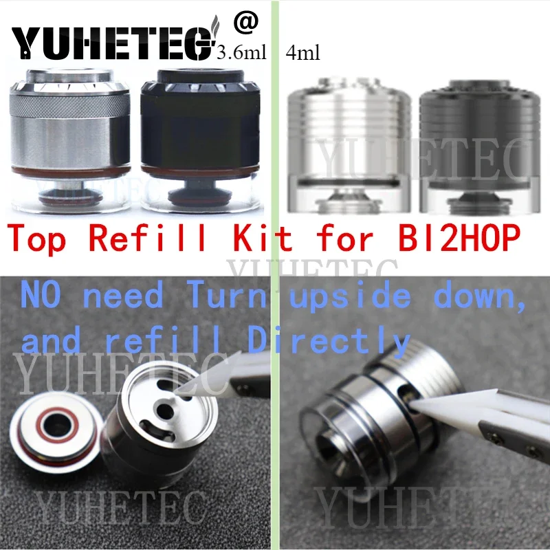 BI2HOP H9ADD1.3ml طقم تمديد مشترك من الفولاذ المقاوم للصدأ لـ MTL 2 مل 4 مل/مجموعة إعادة تعبئة علوية مع خزان زجاجي 3.6 مل/نصف كومبي لـ mtl 4 مل #1