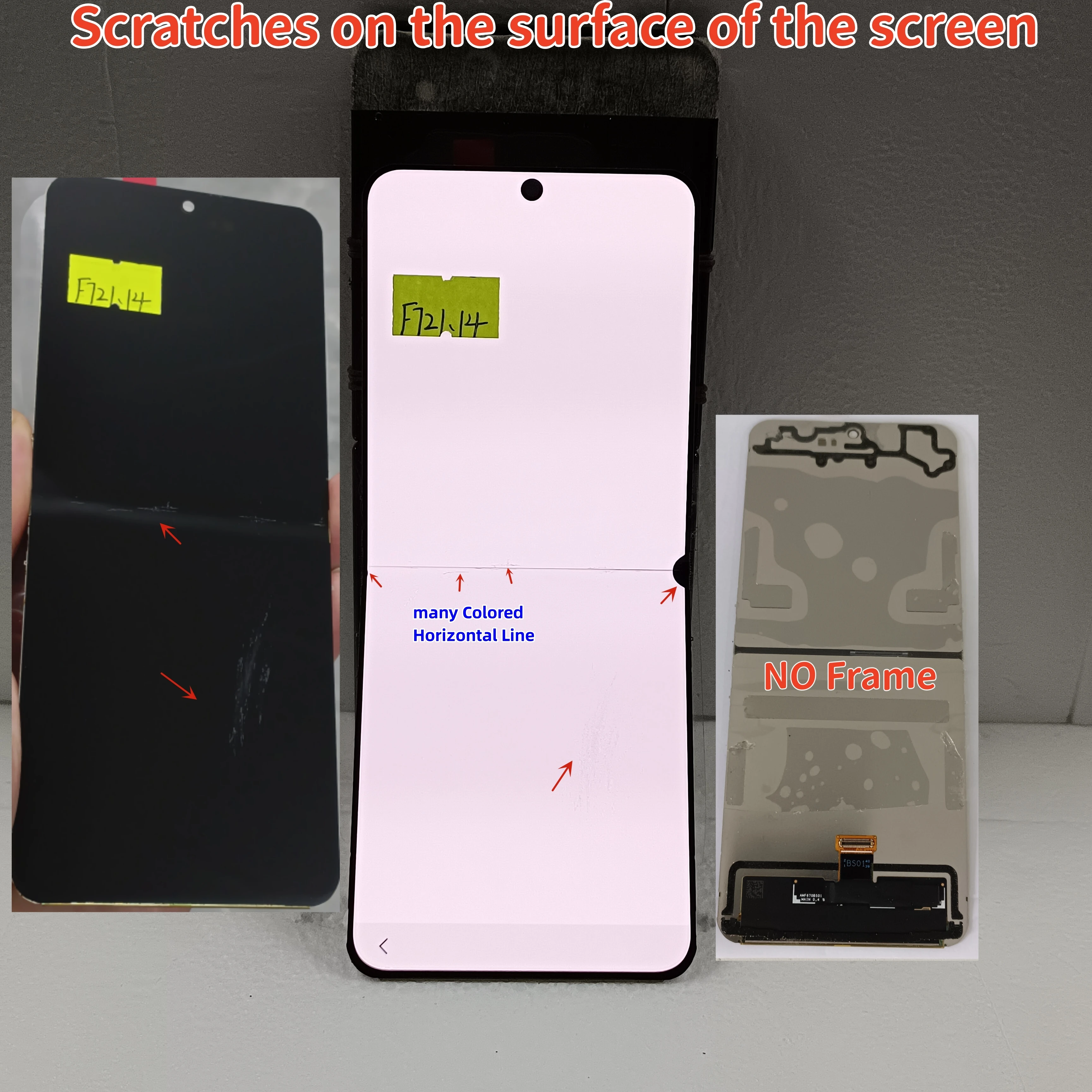 AMOLED LCD For Samsung fold screen suitable for Z Flip 4 F721 SM-F7210 F721B LCD Touch Screen Digitizer Replacement With Defect