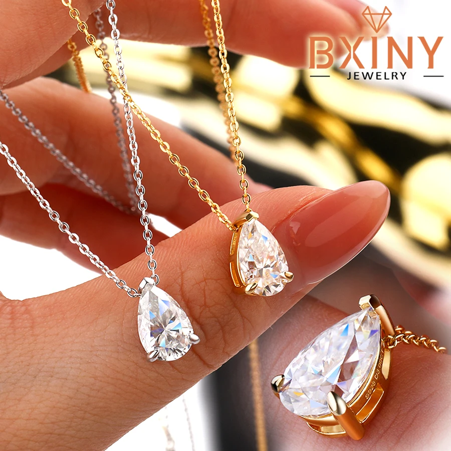 

Сертифицированное BXINY ожерелье с муассанитом грушевидной огранки 1-4 карата, 100% серебро S925, подвеска-солитер в форме капли, подарки для женщин, изысканные ювелирные изделия для свадьбы
