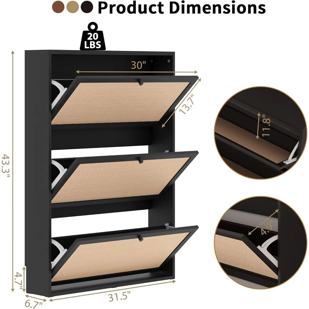 خزانة تخزين الأحذية ذات درج قابل للطي وباب من الكتان الضيق ومنظم قائم بذاته للأحذية #2