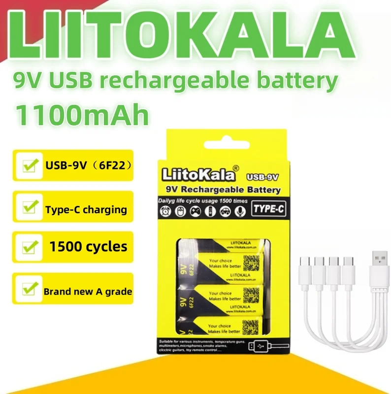 4-32pcs LiitoKala 9V 1100mAh Lithium-ion Battery 6F22 Type-C USB-9V Suitable for Multimeters Microphones Toys Remote Controls