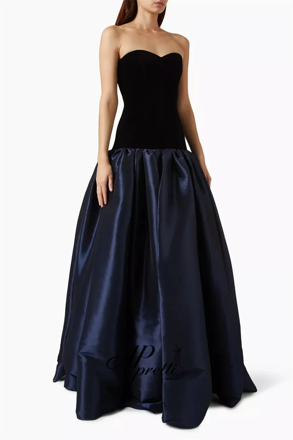 AP pretti Elegant A-line Contrast Color Saudi Prom Gown Sweetheart Collar Pleat Satin Formal Evening Gown Customized Party Dress