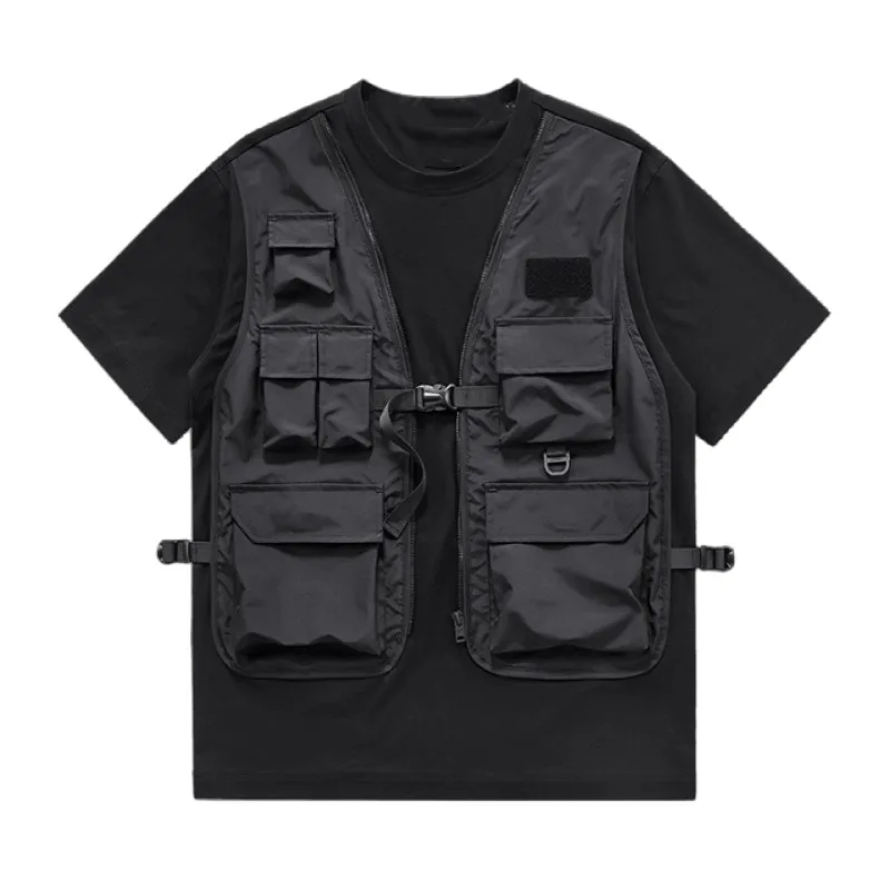 

Summer Men's Multi-Pocket Workwear Functional Charge round Neck Loose Short SleevesTT-shirt