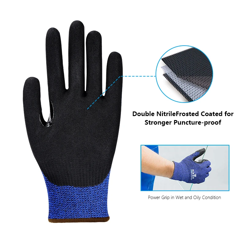 Andanda Doppel Schicht Nitril Handschuhe Mit Daumen Verstärkung Arbeit Handschuhe Level 5 Cut Beständig Handschuhe Mechaniker Sicherheit Arbeits