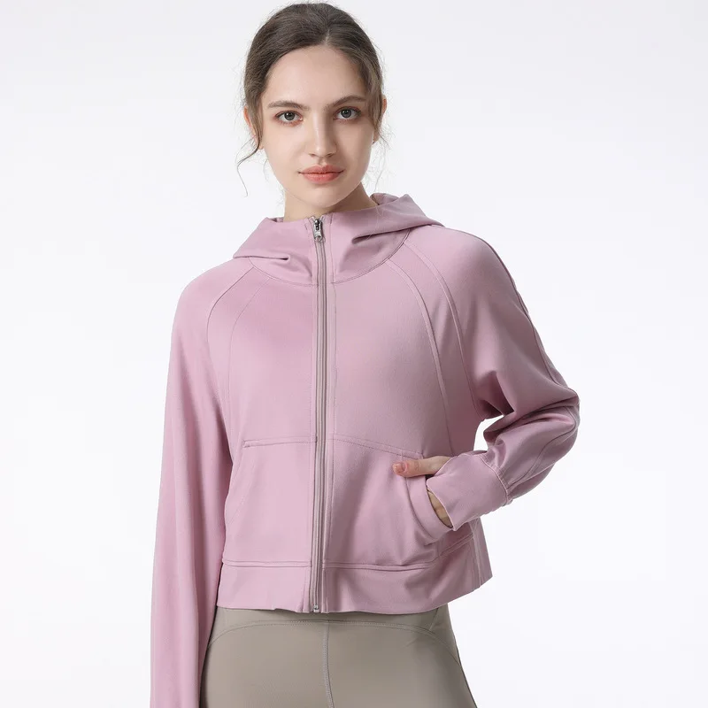 Autumn and winter sports sweater women's hooded loose and thin running fitness jacket yoga top blouse long-sleeved jacket