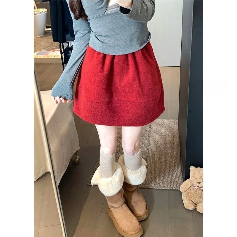 

Woolen Midi Skirt New High Waist Slimming Flower Bud Short Skirt Women's Wear