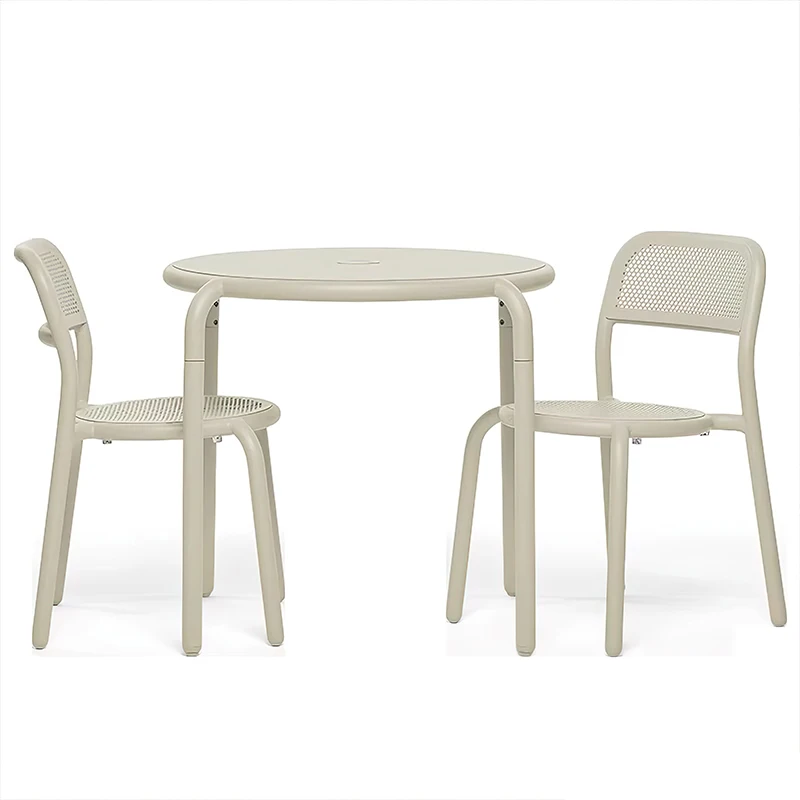 

Modern Outdoor Aluminum Set All-Weather Round Table Chairs for Balcony Patio and Cafe Dining