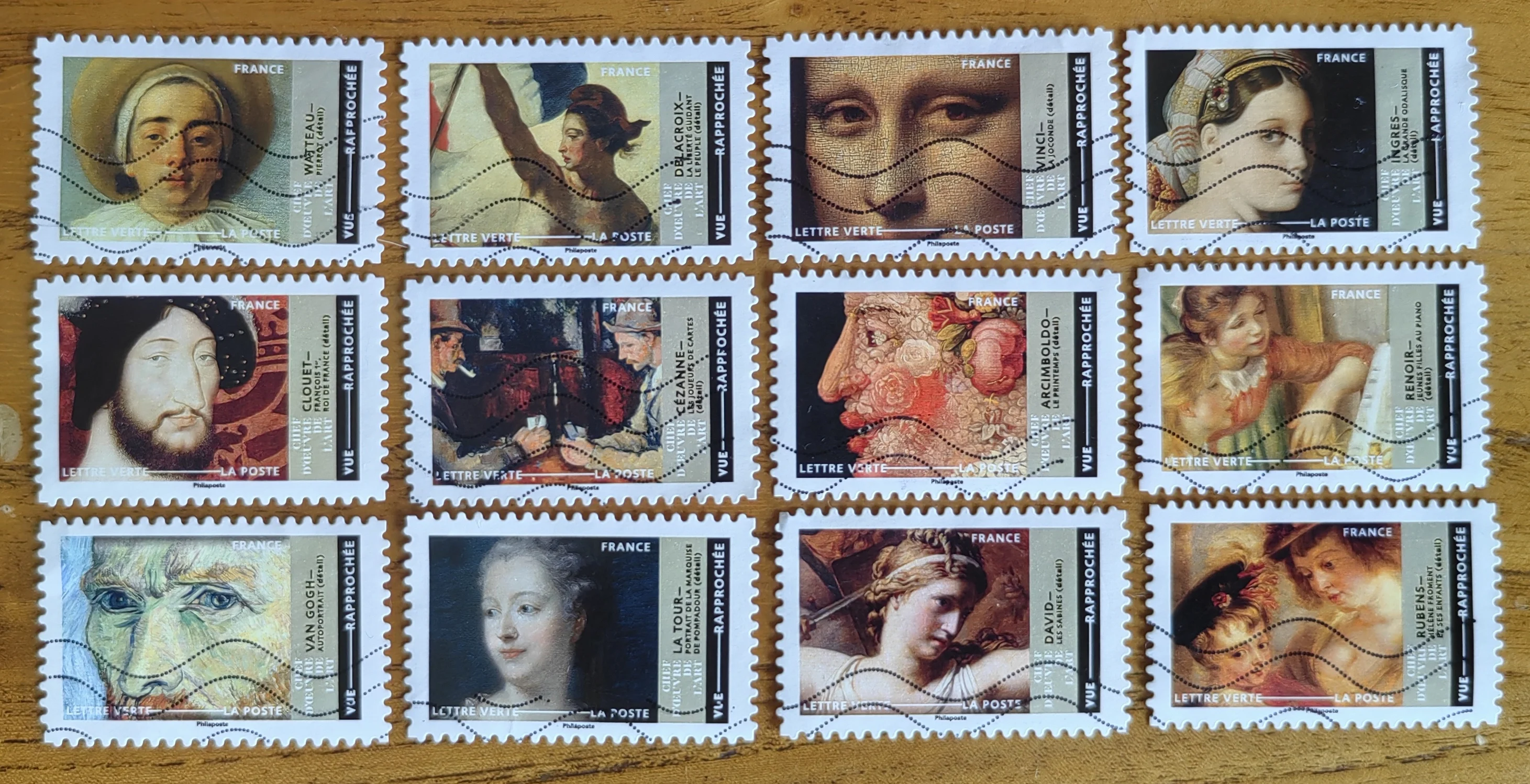 

Real Used French Post Stamps Postage Year 2022 Louvre Paintings Full Set 12 Collectible Postage Stamps Material For Scrapbooking
