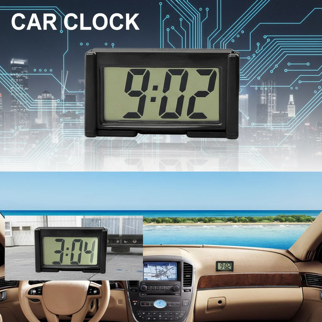 Self Adhesive Car Electronic Clock Digital Display Dashboard Time Simple Design Auto Accessories