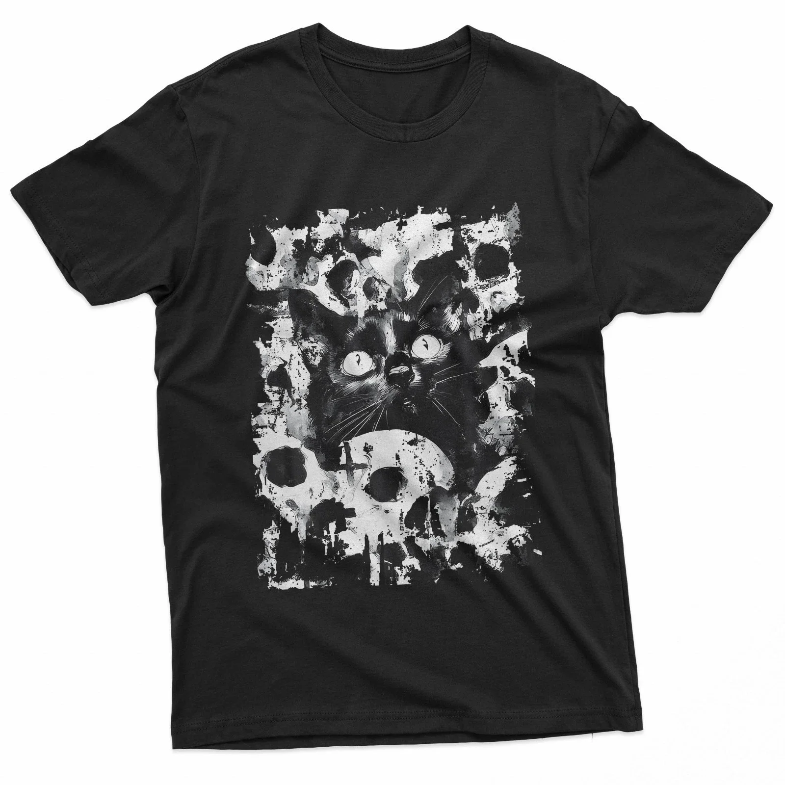 

Готический Скелет Кот Y2k Графический Принт Лето Осень Зима Мужская и Женская Футболка С Короткими Рукавами Повседневная Свободная Уличная Уличная Футболка