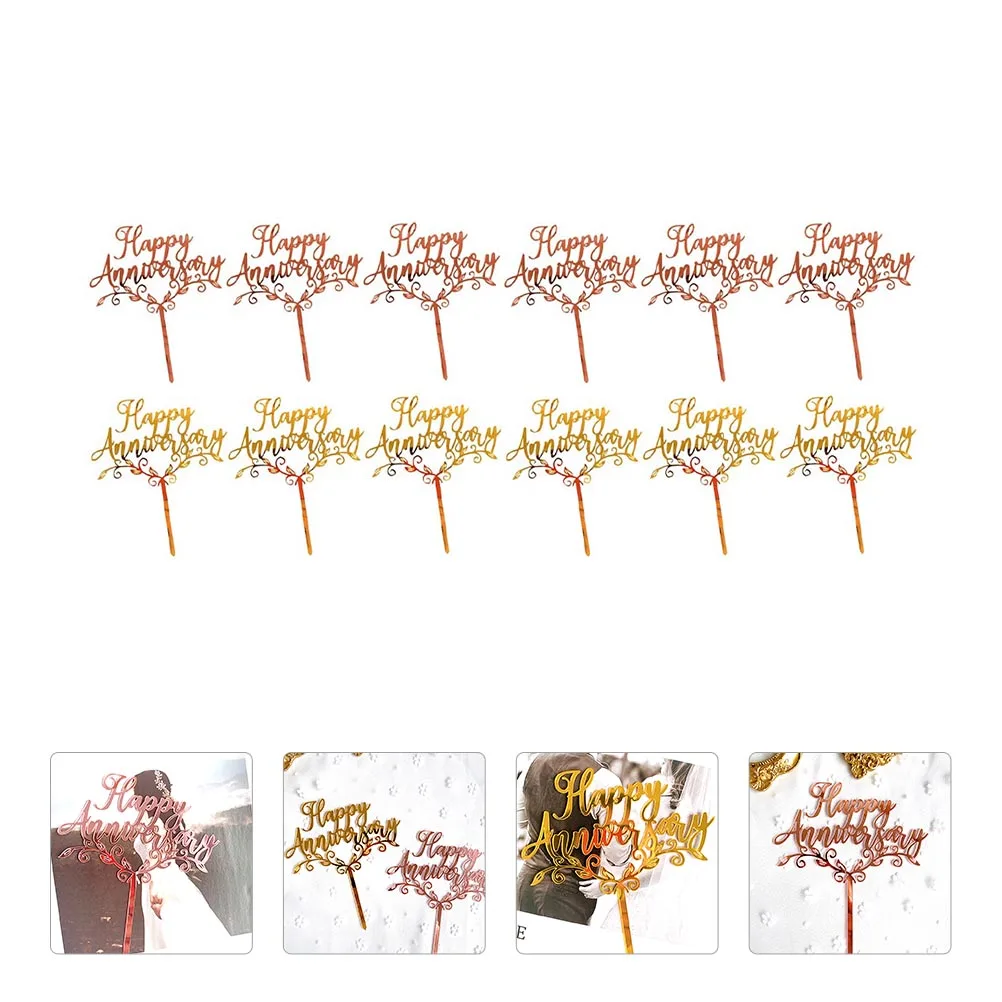 

12pcs Anniversary Cake Topper Acrylic Wedding Decoration Set For Parties Holidays Festival Celebration Cake Decorations Baking