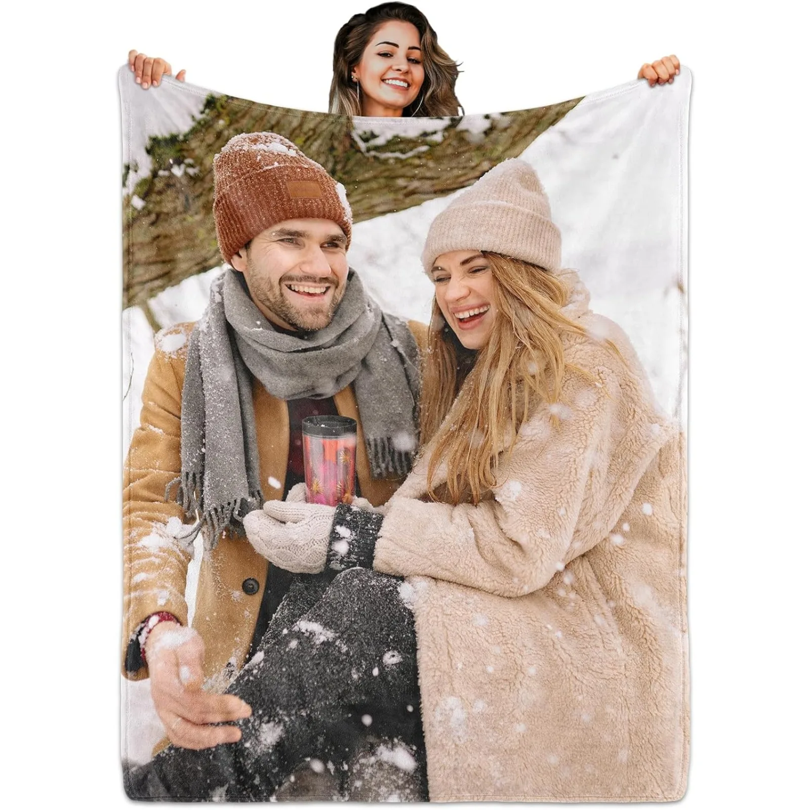 Custom Blanket with Photo Text Father Mother Christmas Day Gift for Home Decor