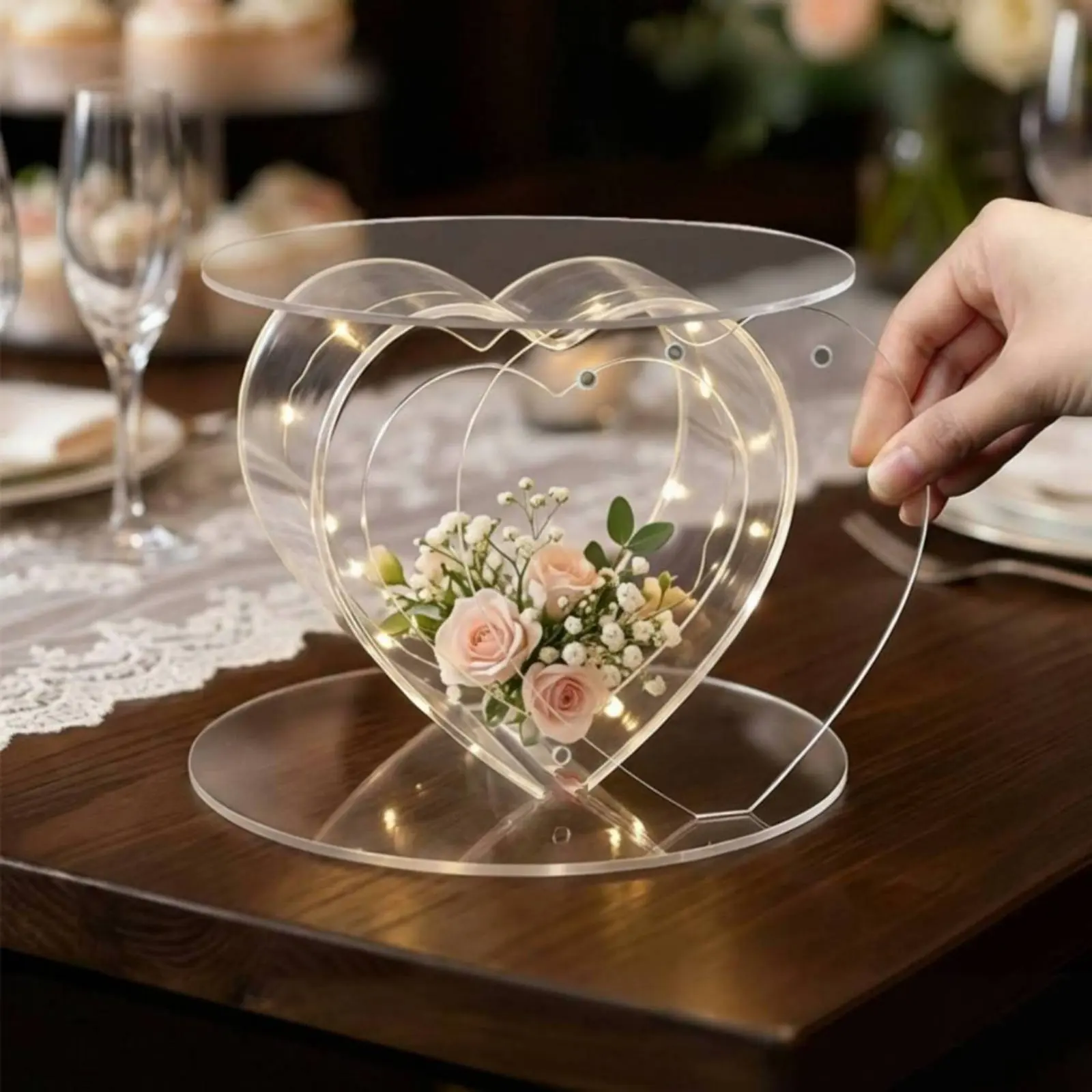 Attachable Fillable Cake Pedestal Reusable Acrylic Heart Cake Stand Fillable Pedestal Box Sturdy Support Party Decoration - view 3