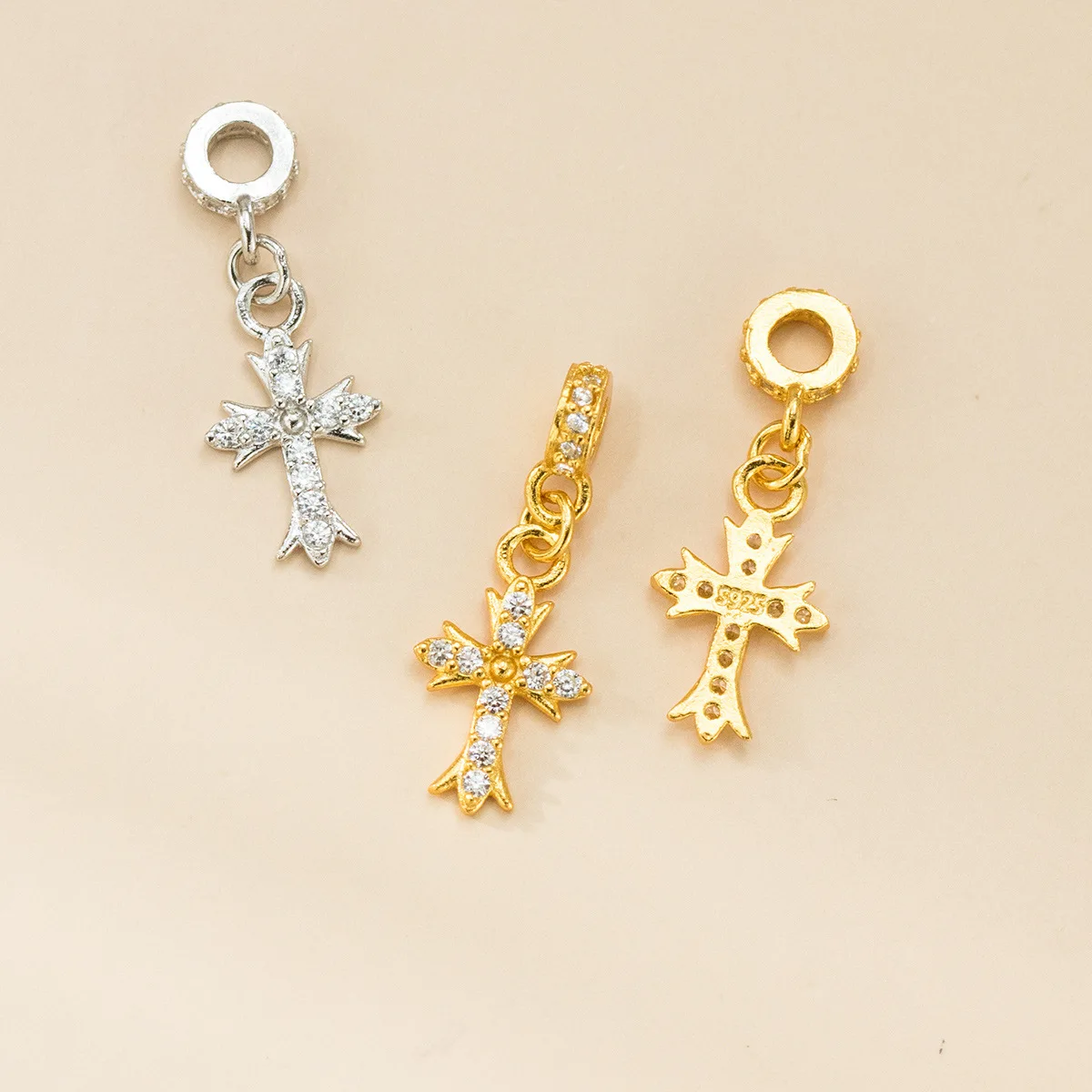 Dijes 925 Cruz circón collar Simple colgante hecho a mano accesorios DIY dijes para pulsera Plata 925