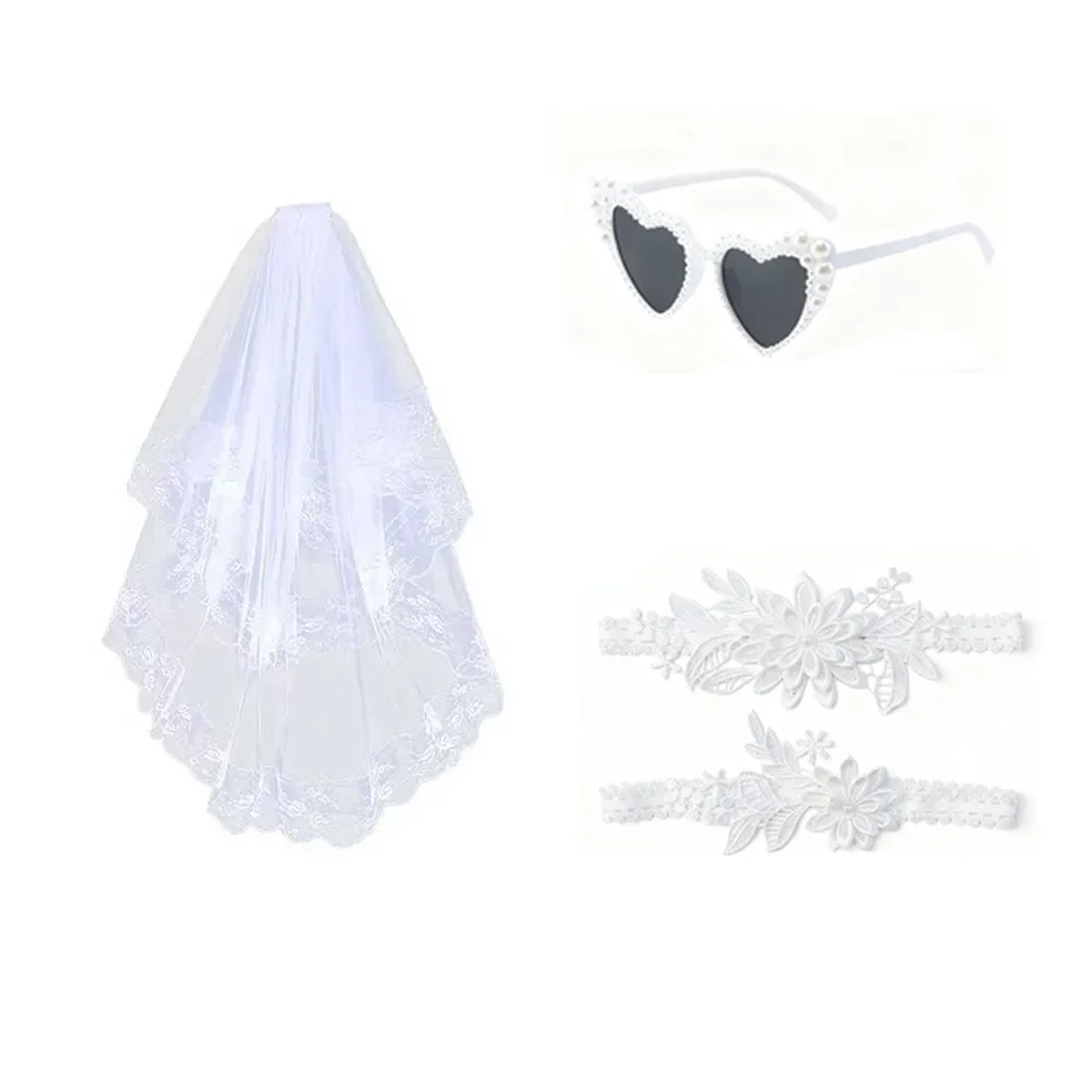 

PESENAR очаровательный комплект свадебных аксессуаров для невесты, кружевная вуаль, солнцезащитные очки в форме сердца, подвязки