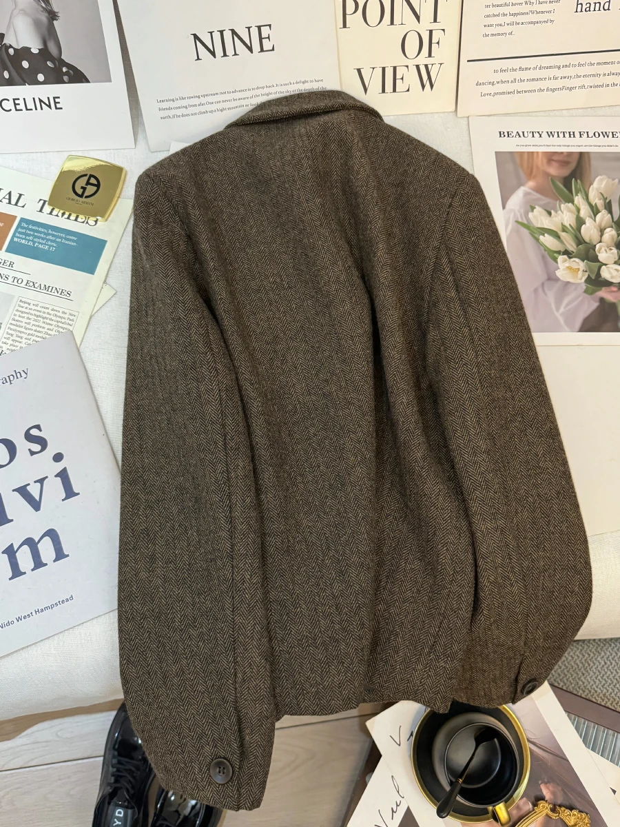 Veste Blazer marron Style OL pour femmes, Vintage, surdimensionnée, manteau de costume, Y2k, Harajuku, simple boutonnage, manches longues, vêtements d'extérieur, automne