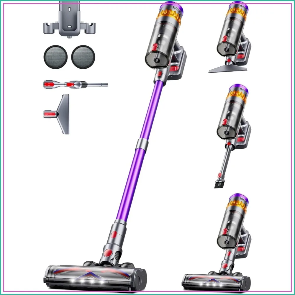 

Cordless Vacuum Cleaner, 600W 50Kpa 70 Mins Stick Vacuum, Self-Standing with Touch Screen, Charging Dock, Anti-Tangle Rechargeable for Home/Pet Hair/Carpet
