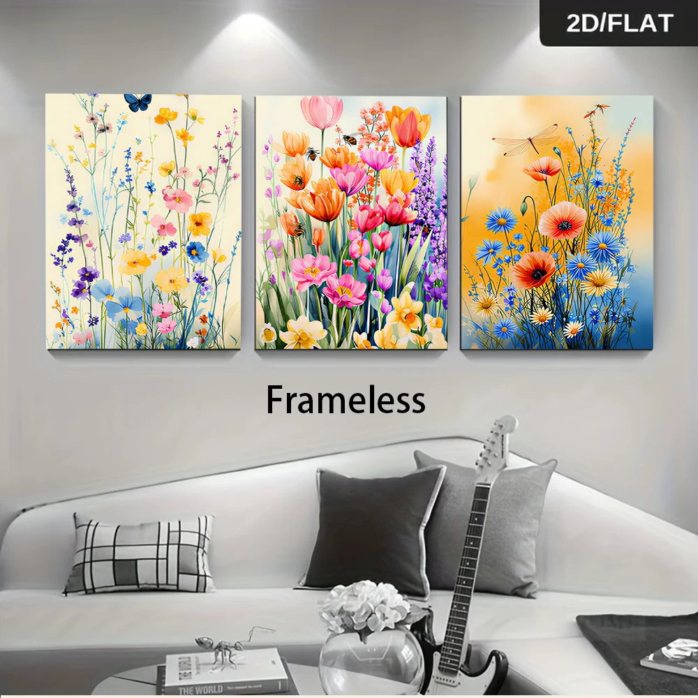 3PCS Large-sized frameless canvas paintings,1 Set Modern Min triptych frameless Wall Art for Living Room Sofa Backdrop, Watercol
