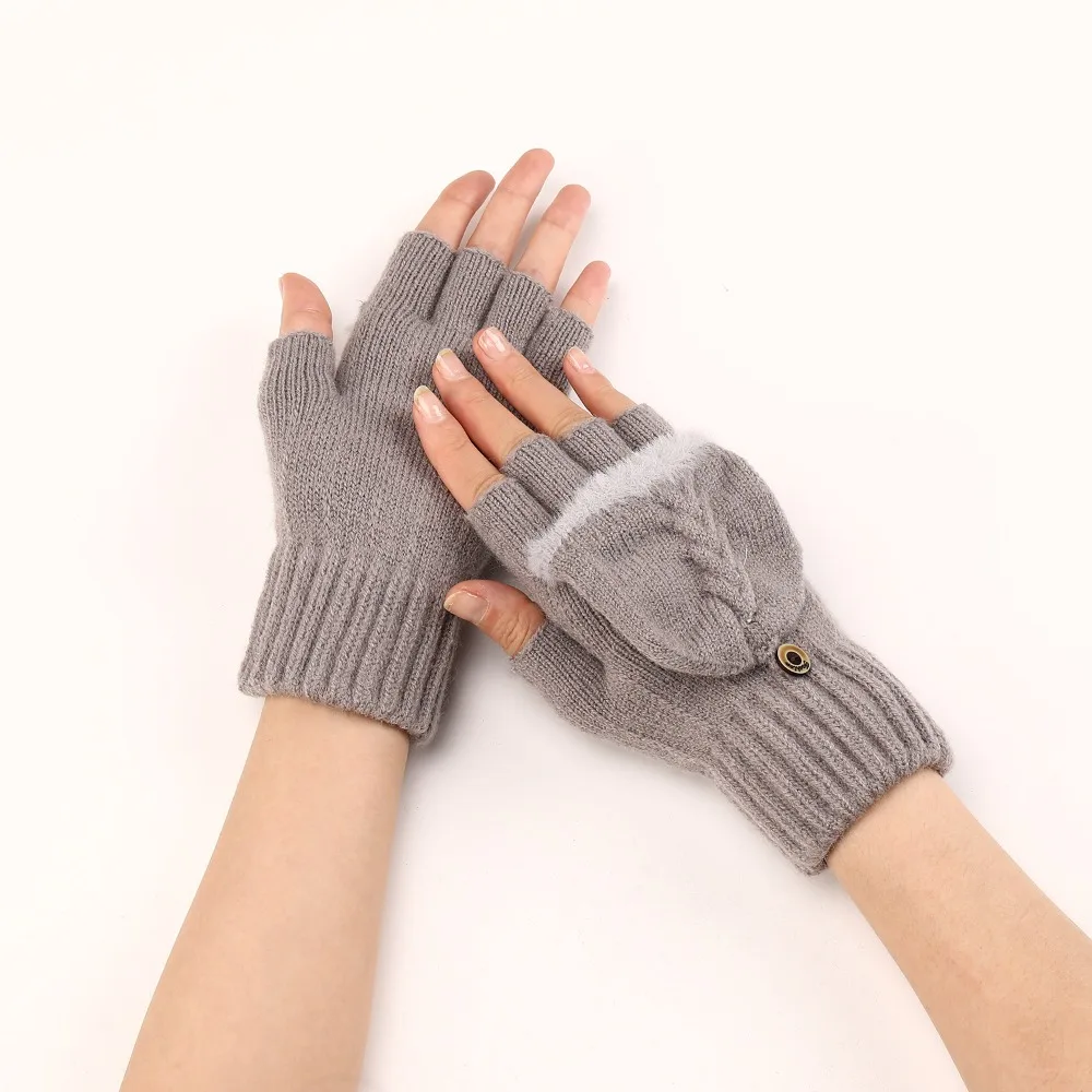 Fashion Flip Cover Fingerless Gloves Touchscreen Anti-slip Plush Gloves Parsnip Warm Children Gloves Outdoor